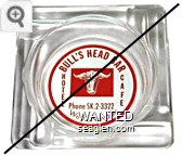 Bull's Head Bar, Hotel, Cafe, Phone SK.2-3322, Wells, Nevada - Red on white imprint Glass Ashtray
