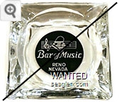 Bar of Music, Reno Nevada - White on black imprint Glass Ashtray