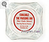 Coaldale, The Parsons Inn, Bar - Cafe - Motel, One Stop Service Station, Jct. Hwy. 6 - 95, Coaldale, Nev. - Red on white imprint Glass Ashtray