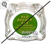 Old Corner Bar, C.M. Hoover, Prop., Continuous Operation Since 1900, Maine & Center Streets, Highways 50 & 95, Fallon, Nevada - Yellow on green imprint Glass Ashtray