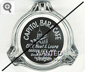 Capitol Bar & Cafe, Cliff, Newt & Laura, Carson City, Nev., Smallest Capital in the World - White on black imprint Glass Ashtray
