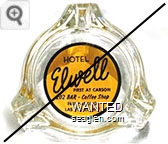 Hotel Elwell, First at Carson, 202 Bar - Coffee Shop, Free Parking, Las Vegas, Nev. - Black on yellow imprint Glass Ashtray