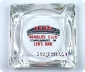 Reno, Biggest Little City in the World, Harold's Club, Compliments of Leo's Bar - Red and black imprint Glass Ashtray
