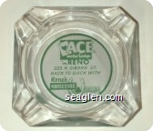 Ace Motor Lodge in Reno, 222 N. Sierra St. Back to Back With Reno's Horseshoe Club - Green on white imprint Glass Ashtray