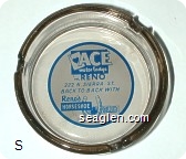 Ace Motor Lodge in Reno, 222 N. Sierra St. Back to Back With Reno's Horseshoe Club - Blue on white imprint Glass Ashtray