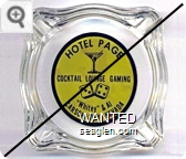 Hotel Page, Cocktail Lounge Gaming, ''Whitey'' & Al, Carson City, Nevada - Black on yellow imprint Glass Ashtray