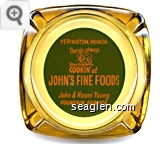 Yerington, Nevada, There's always Something Cookin' at John's Fine Foods, John & Naomi Young, Fountain Service - Orange on green imprint Glass Ashtray
