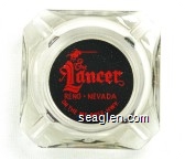 The Lancer, Reno - Nevada, On The Mt. Rose Hwy - Red on black imprint Glass Ashtray
