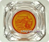 Compliments of Carson City Nugget, All for our Country, 100 Years, Centennial of the State of Nevada 1864-1964 - Red on yellow imprint Glass Ashtray