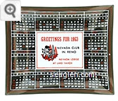 Greetings for 1963, Nevada Club in Reno, Nevada Lodge at Lake Tahoe - Red, white and black imprint Glass Ashtray