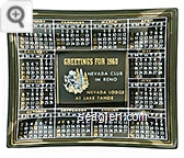Greetings for 1960, Nevada Club in Reno, Nevada Lodge at Lake Tahoe - White and gold imprint Glass Ashtray