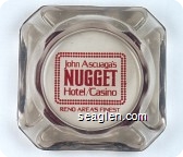 John Ascuaga's Nugget Hotel / Casino, Reno Area's Finest - Red imprint Glass Ashtray