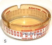 Reno, Nevada, Pick Hobson's Overland, Hotel - Casino - Red and white imprint Glass Ashtray