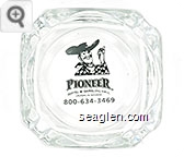 Pioneer Hotel & Gambling Hall, Laughlin Nevada, 800-634-3469 - Black imprint Glass Ashtray