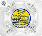 Sahati's Hotel & Stateline Country Club, So. End Lake Tahoe, Hiway 50 - Blue on yellow imprint Glass Ashtray