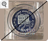 Jackpot Headquarters, Good Food, Silver Spur, Carson City, Nevada - White on blue felt imprint Glass Ashtray