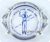 State Line Hotel Inc. East Line, Nevada…P.O. Wendover, Utah, Where The West Begins - Blue imprint Glass Ashtray