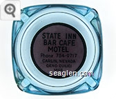 State Inn Bar Cafe Motel, Phone 754-9717, Carlin, Nevada, Geno Quilici Mgr. - Black on red imprint Glass Ashtray