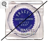 Tracy's Cocktails - Gaming, Coffee Shop, Lovelock, Nevada - White on blue imprint Glass Ashtray