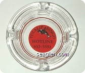 Tulalip Bingo, Hotline, 653-5551 - Black on red imprint Glass Ashtray